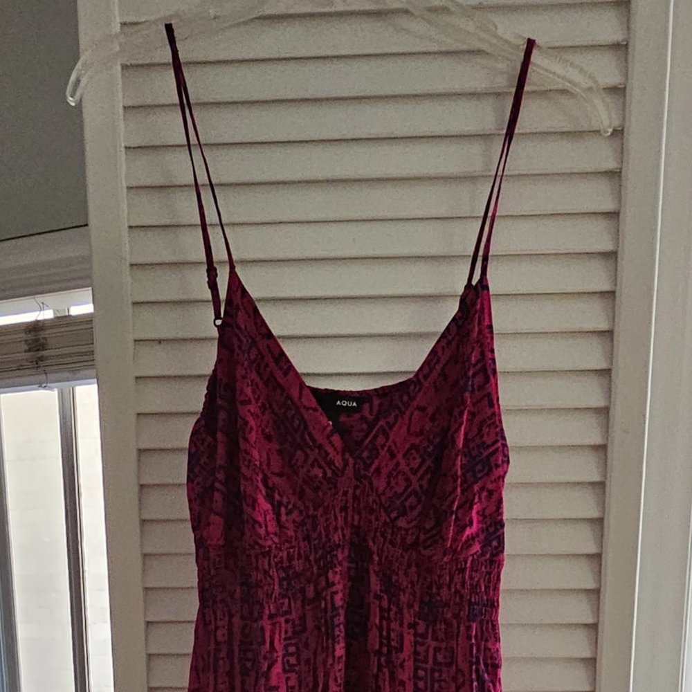 AQUA Spaghetti Strapped Fuschia Printed Cotton Dress - MEDIUM - Gently Used
